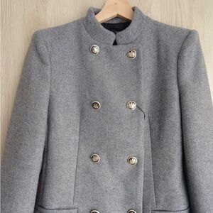 ZARA GREY WOOL BLEND DOUBLE-BREASTED COAT SIZE S